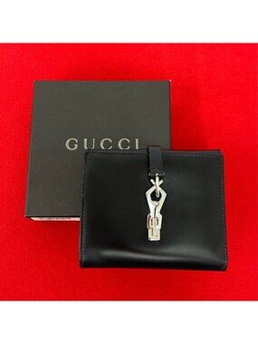 Gucci Jackie Leather Bifold Wallet Mini Billfold Coin Purse Card Case Black